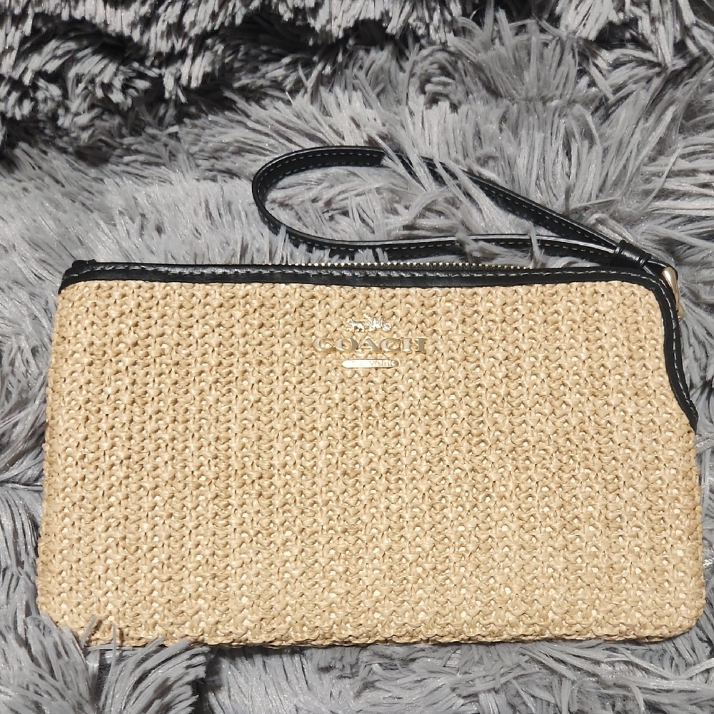 Coach Tan Woven Wristlet Clutch